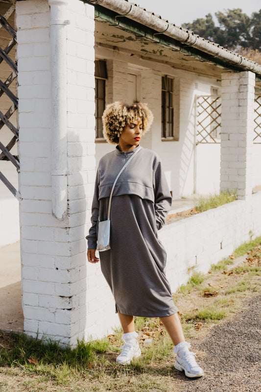 Grey track dress with front zip detail